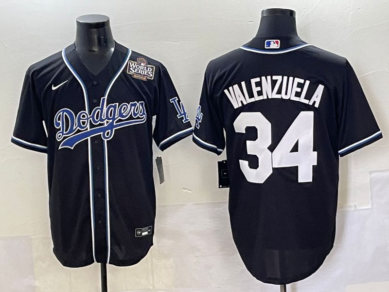 Men 2025 Los Angeles Dodgers 34 Valenzuela Black Three generations Fashion Nike MLB Jersey style 7048